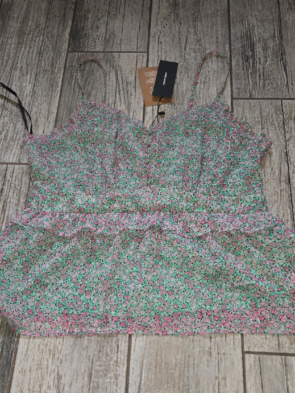 Vero Moda Pink & Green Floral Smocked Cami